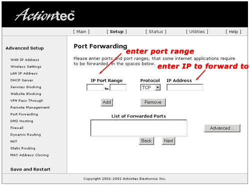 How To Set Port Forwarding On The Actiontec Dsl Modemrouter E Street Communications 8712